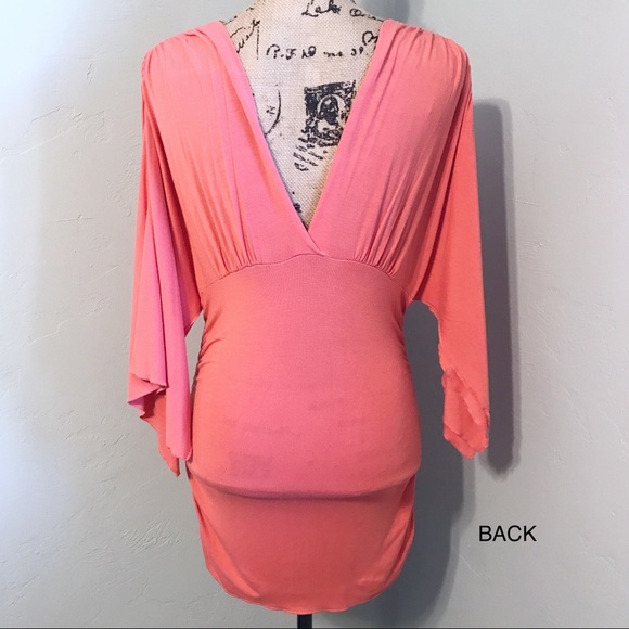 Boston Proper VNeck Coral Cape Sleeve Ruched Tunic - Picture 2 of 7